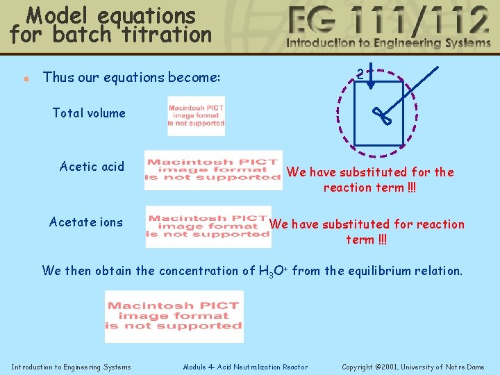 Model equations for batch titration n 2 Thus our equations become: Total volume Acetic