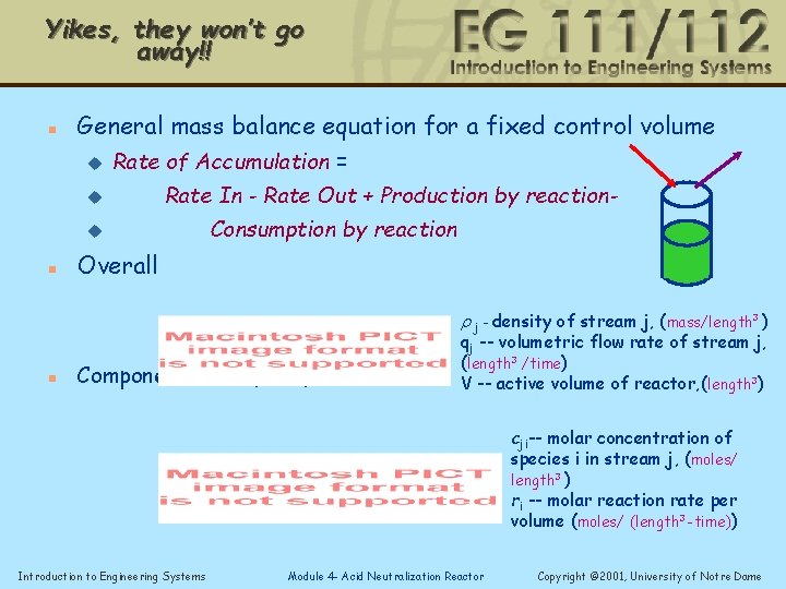 Yikes, they won’t go away!! n General mass balance equation for a fixed control