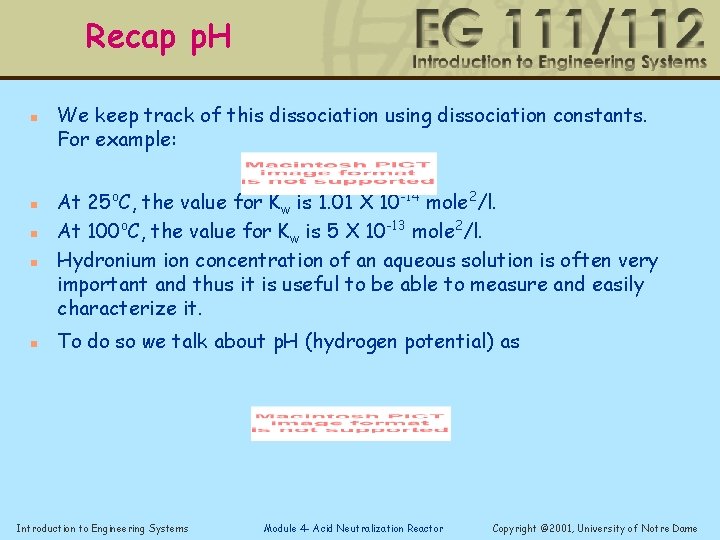 Recap p. H n n n We keep track of this dissociation using dissociation