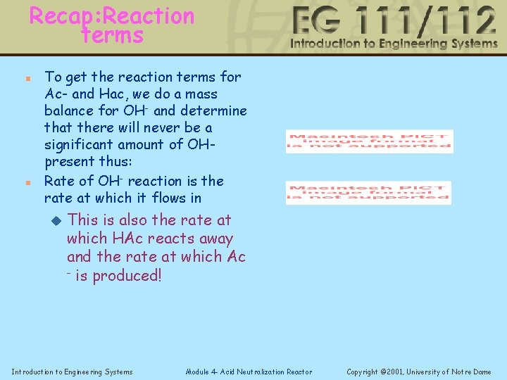 Recap: Reaction terms n n To get the reaction terms for Ac- and Hac,