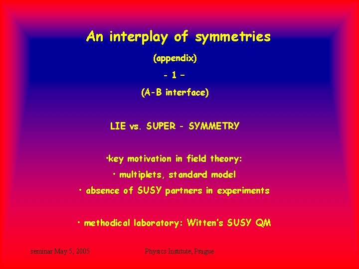 An interplay of symmetries (appendix) - 1 – (A-B interface) LIE vs. SUPER - An interplay of symmetries (appendix) - 1 – (A-B interface) LIE vs. SUPER -