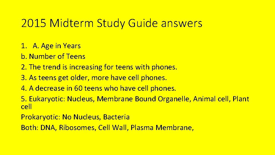 2015 Midterm Study Guide answers 1. A. Age in Years b. Number of Teens