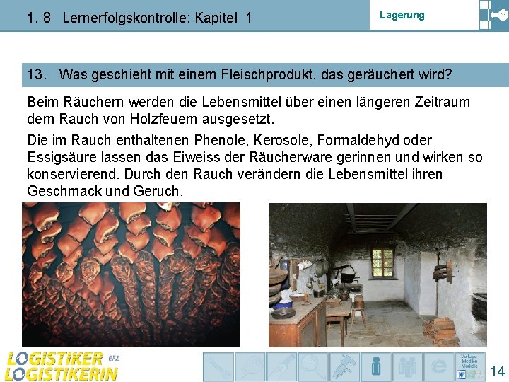 1. 8 Lernerfolgskontrolle: Kapitel 1 Lagerung 13. Was geschieht mit einem Fleischprodukt, das geräuchert