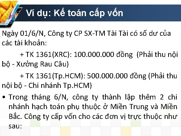 Ví dụ: Kế toán cấp vốn Ngày 01/6/N, Công ty CP SX-TM Tài có