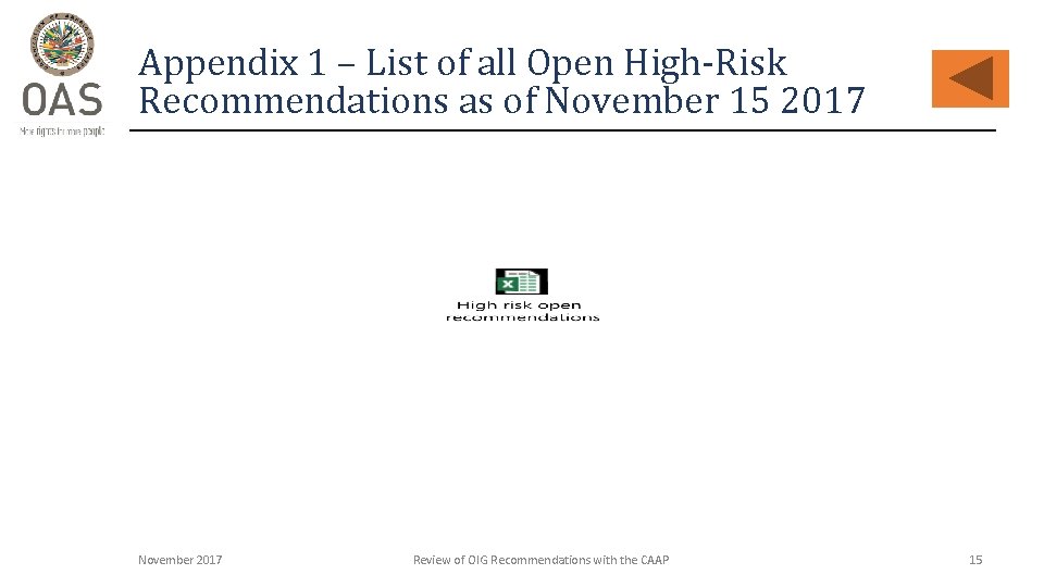 Appendix 1 – List of all Open High-Risk Recommendations as of November 15 2017