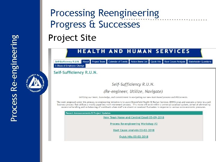 Process Re-engineering Processing Reengineering Progress & Successes Project Site 