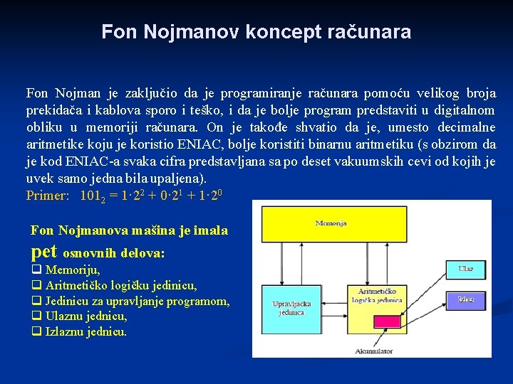 Fon Nojmanov koncept računara Fon Nojman je zaključio da je programiranje računara pomoću velikog