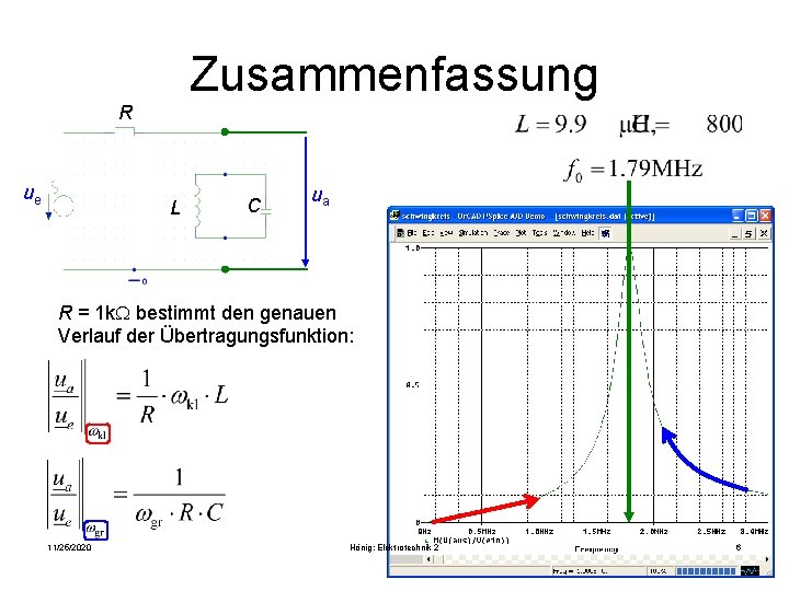 Zusammenfassung R ue L C ua R = 1 k. W bestimmt den genauen