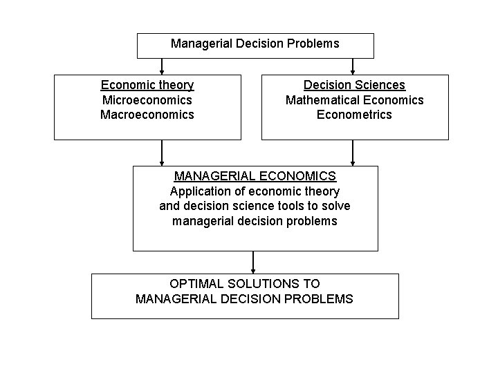 Managerial Decision Problems Economic theory Microeconomics Macroeconomics Decision Sciences Mathematical Economics Econometrics MANAGERIAL ECONOMICS