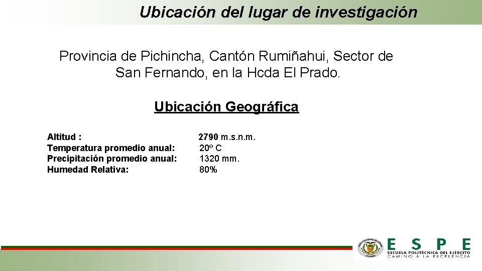 Ubicación del lugar de investigación Provincia de Pichincha, Cantón Rumiñahui, Sector de San Fernando,