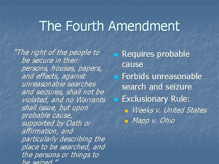 The Fourth Amendment “The right of the people to be secure in their persons,