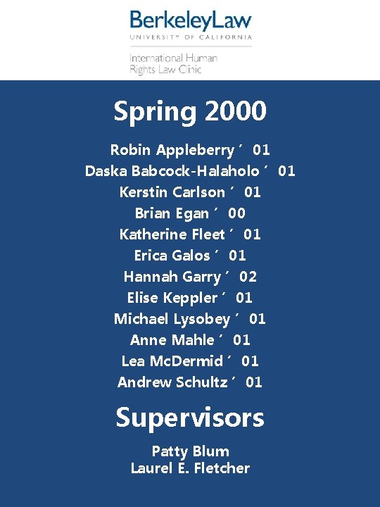 [ Spring 2000 Robin Appleberry ’ 01 Daska Babcock-Halaholo ’ 01 Kerstin Carlson ’