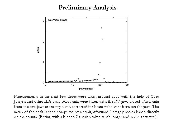 Preliminary Analysis Measurements in the next few slides were taken around 2000 with the