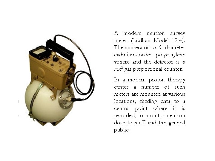 A modern neutron survey meter (Ludlum Model 12 -4). The moderator is a 9″