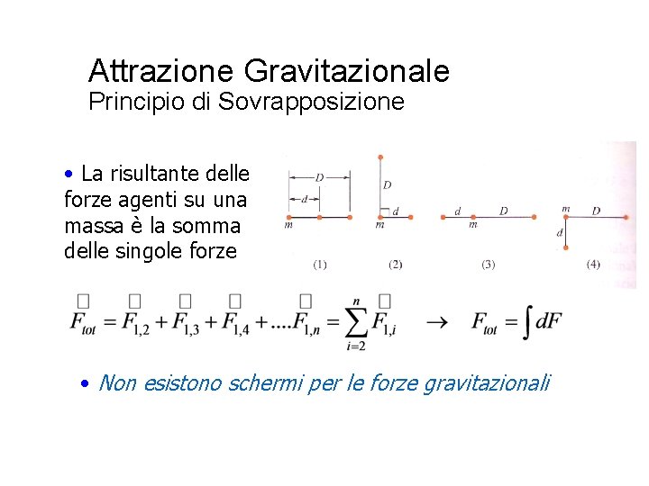 Attrazione Gravitazionale Principio di Sovrapposizione • La risultante delle forze agenti su una massa