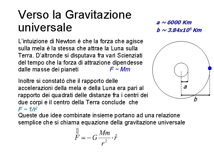 Verso la Gravitazione universale a ~ 6000 Km b ~ 3. 84 x 105