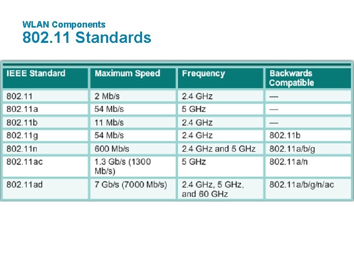 WLAN Components 802. 11 Standards 