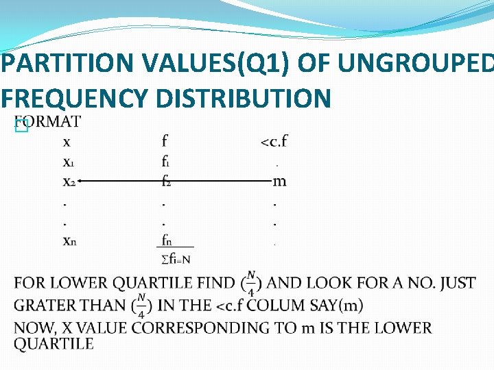 PARTITION VALUES(Q 1) OF UNGROUPED FREQUENCY DISTRIBUTION � 