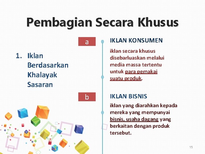 Pembagian Secara Khusus a IKLAN KONSUMEN iklan secara khusus disebarluaskan melalui media massa tertentu