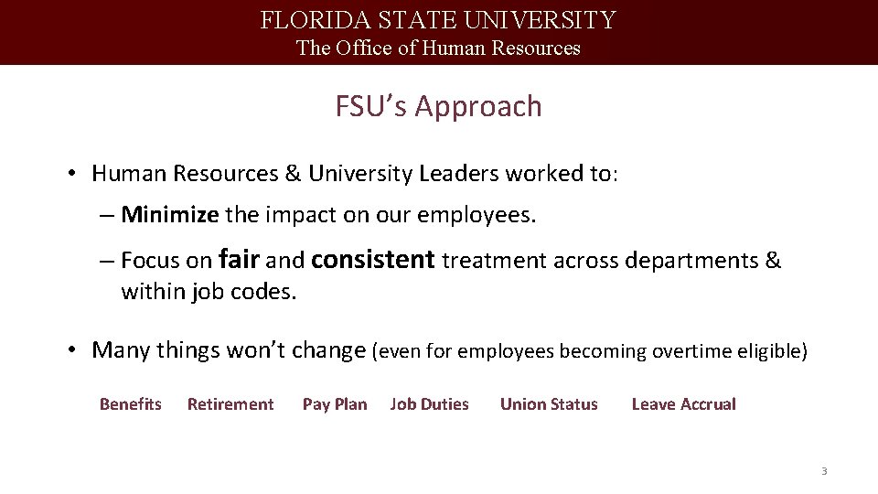 FLORIDA STATE UNIVERSITY The Office of Human Resources FSU’s Approach • Human Resources &