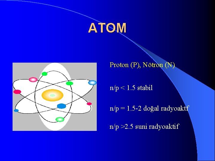 ATOM Proton (P), Nötron (N) n/p < 1. 5 stabil n/p = 1. 5