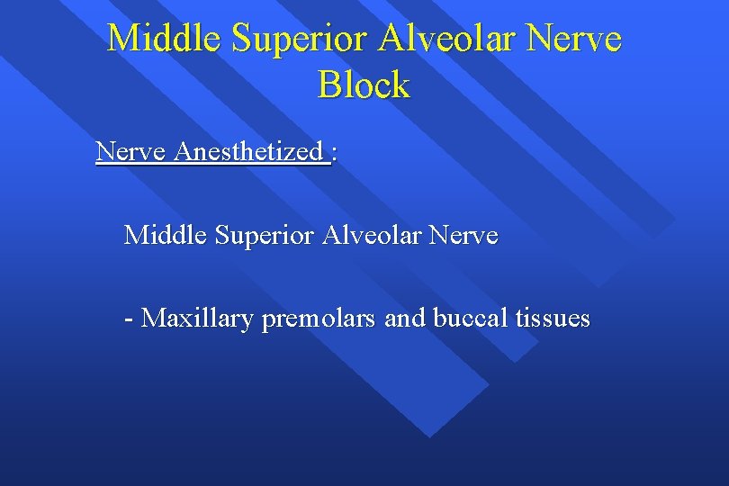 Middle Superior Alveolar Nerve Block Nerve Anesthetized : Middle Superior Alveolar Nerve - Maxillary