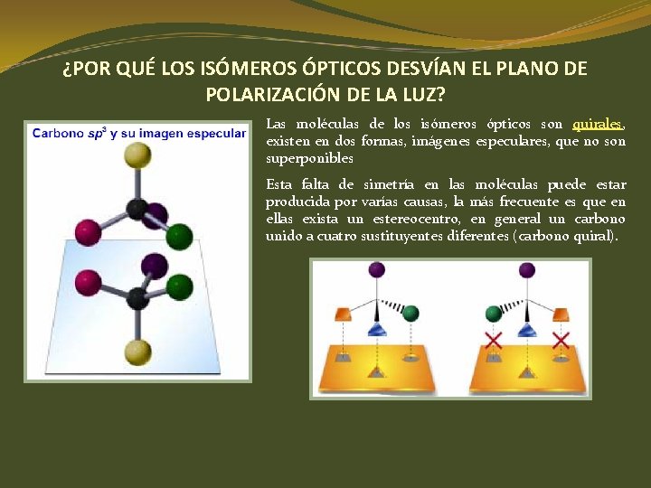 ¿POR QUÉ LOS ISÓMEROS ÓPTICOS DESVÍAN EL PLANO DE POLARIZACIÓN DE LA LUZ? Las ¿POR QUÉ LOS ISÓMEROS ÓPTICOS DESVÍAN EL PLANO DE POLARIZACIÓN DE LA LUZ? Las
