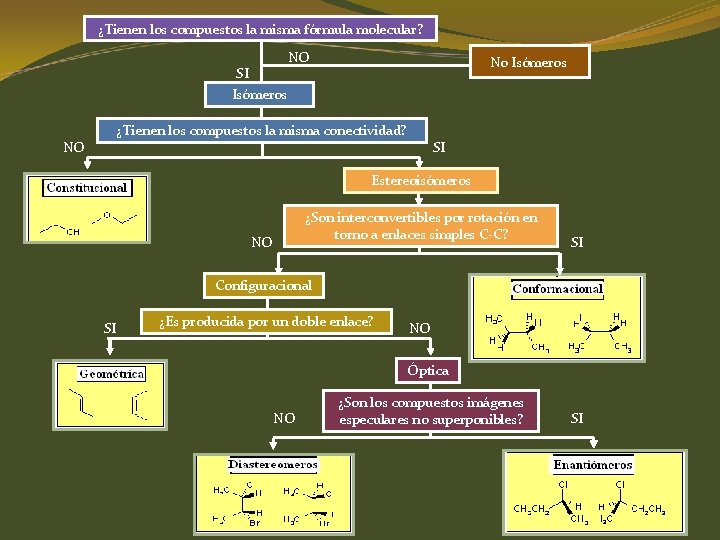 ¿Tienen los compuestos la misma fórmula molecular? NO SI No Isómeros ¿Tienen los compuestos ¿Tienen los compuestos la misma fórmula molecular? NO SI No Isómeros ¿Tienen los compuestos