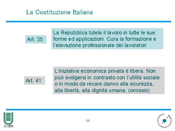 La Costituzione Italiana Art. 35 La Repubblica tutela il lavoro in tutte le sue