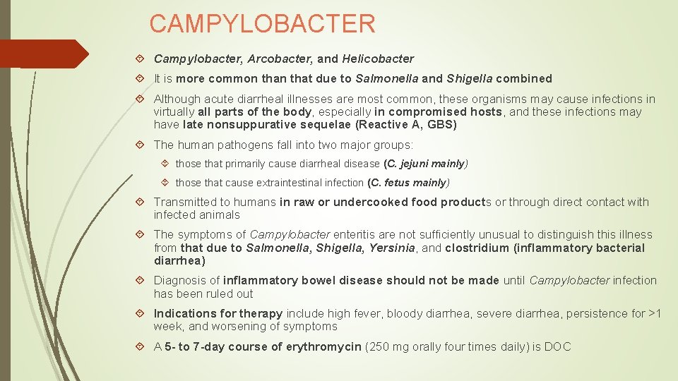 CAMPYLOBACTER Campylobacter, Arcobacter, and Helicobacter It is more common that due to Salmonella and