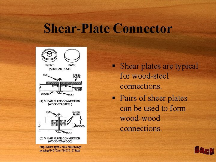 Shear-Plate Connector § Shear plates are typical for wood-steel connections. § Pairs of sheer