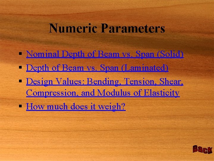 Numeric Parameters § Nominal Depth of Beam vs. Span (Solid) § Depth of Beam