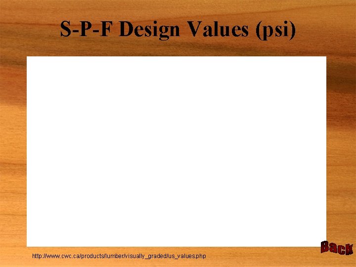 S-P-F Design Values (psi) http: //www. cwc. ca/products/lumber/visually_graded/us_values. php 