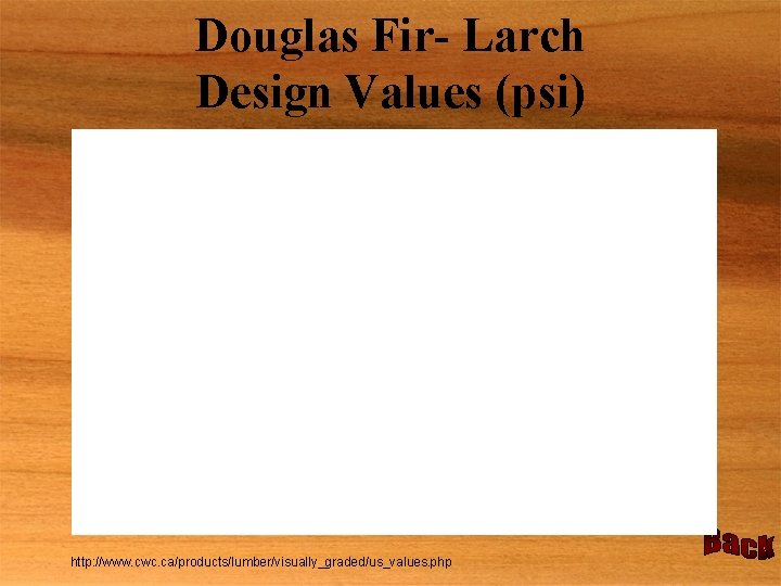 Douglas Fir- Larch Design Values (psi) http: //www. cwc. ca/products/lumber/visually_graded/us_values. php 