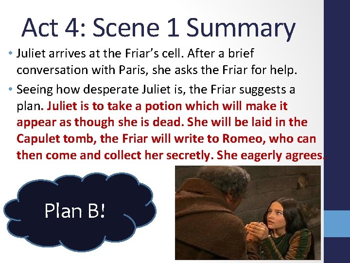 Act 4: Scene 1 Summary • Juliet arrives at the Friar’s cell. After a