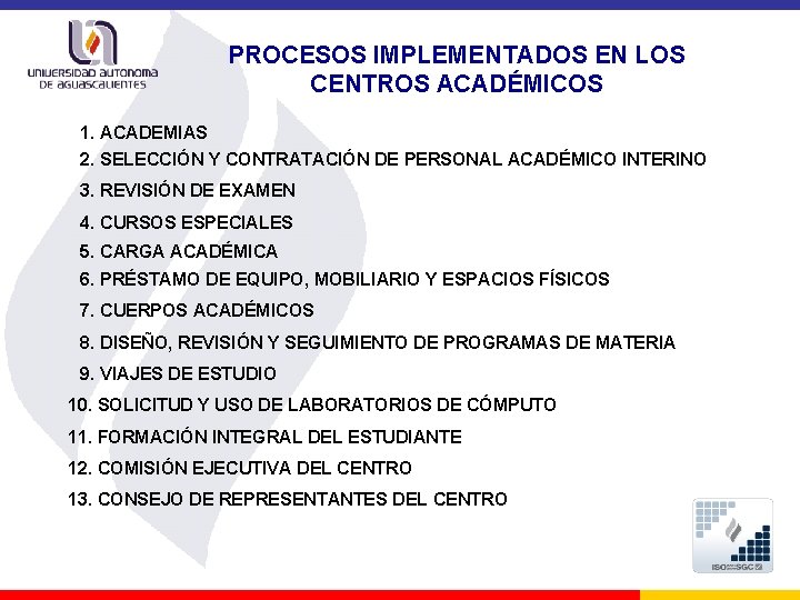 PROCESOS IMPLEMENTADOS EN LOS CENTROS ACADÉMICOS 1. ACADEMIAS 2. SELECCIÓN Y CONTRATACIÓN DE PERSONAL