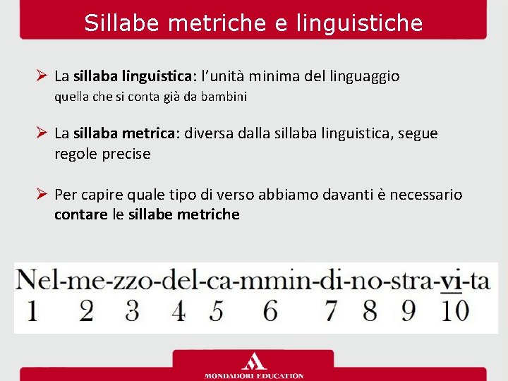 Sillabe metriche e linguistiche Ø La sillaba linguistica: l’unità minima del linguaggio quella che