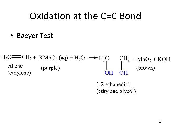 Oxidation at the C=C Bond • Baeyer Test 14 