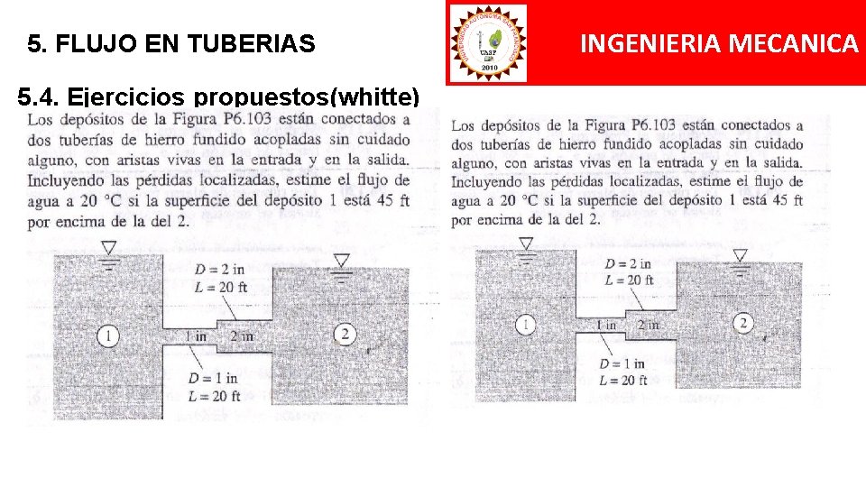 5. FLUJO EN TUBERIAS 5. 4. Ejercicios propuestos(whitte) INGENIERIA MECANICA 5. FLUJO EN TUBERIAS 5. 4. Ejercicios propuestos(whitte) INGENIERIA MECANICA