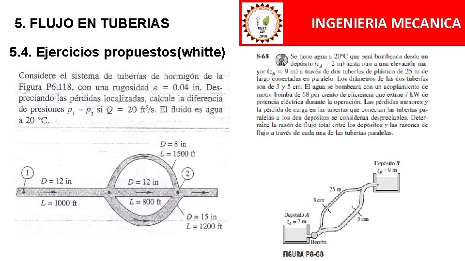 5. FLUJO EN TUBERIAS 5. 4. Ejercicios propuestos(whitte) INGENIERIA MECANICA 5. FLUJO EN TUBERIAS 5. 4. Ejercicios propuestos(whitte) INGENIERIA MECANICA