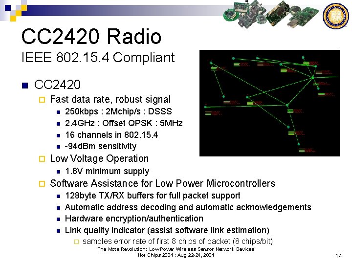 CC 2420 Radio IEEE 802. 15. 4 Compliant n CC 2420 ¨ Fast data