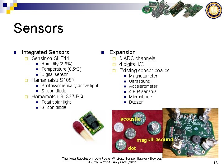 Sensors n Integrated Sensors ¨ Sensirion SHT 11 n n n ¨ n Humidity