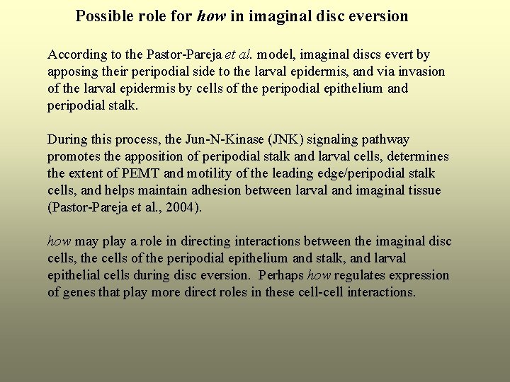 Possible role for how in imaginal disc eversion According to the Pastor-Pareja et al.