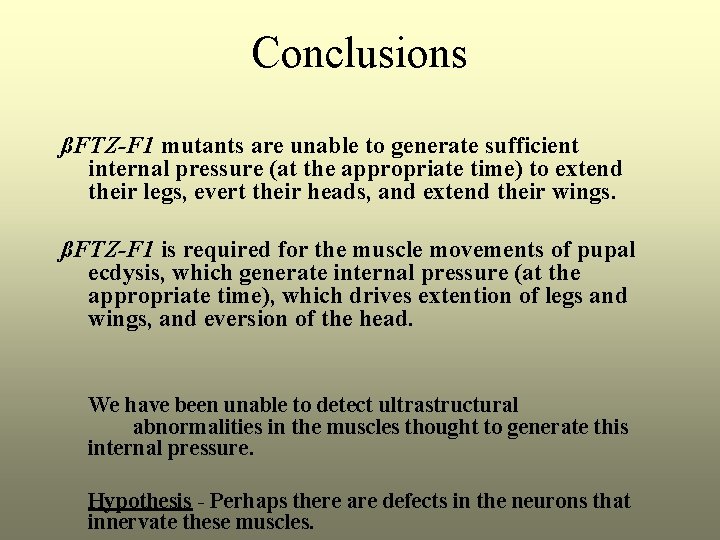 Conclusions ßFTZ-F 1 mutants are unable to generate sufficient internal pressure (at the appropriate