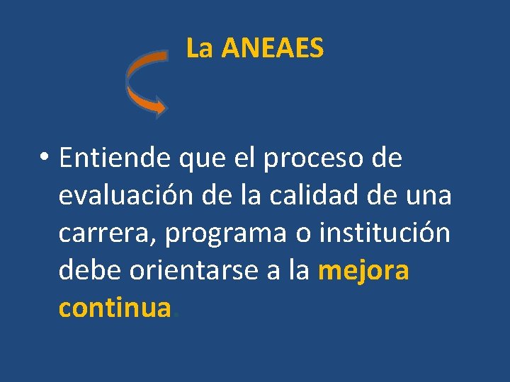 La ANEAES • Entiende que el proceso de evaluación de la calidad de una