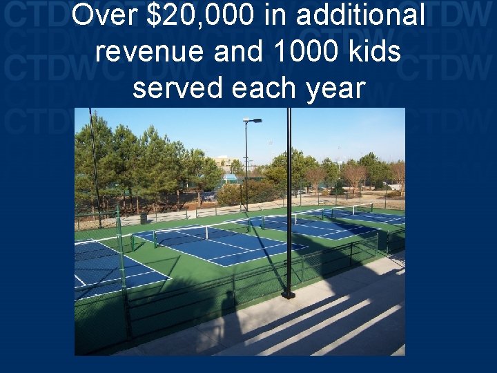 Over $20, 000 in additional revenue and 1000 kids served each year 