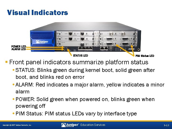 Visual Indicators POWER LED ALARM LED STATUS LED PIM Status LED § Front panel