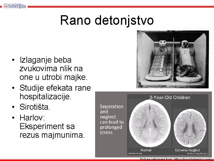 Rano detonjstvo • Izlaganje beba zvukovima nlik na one u utrobi majke. • Studije