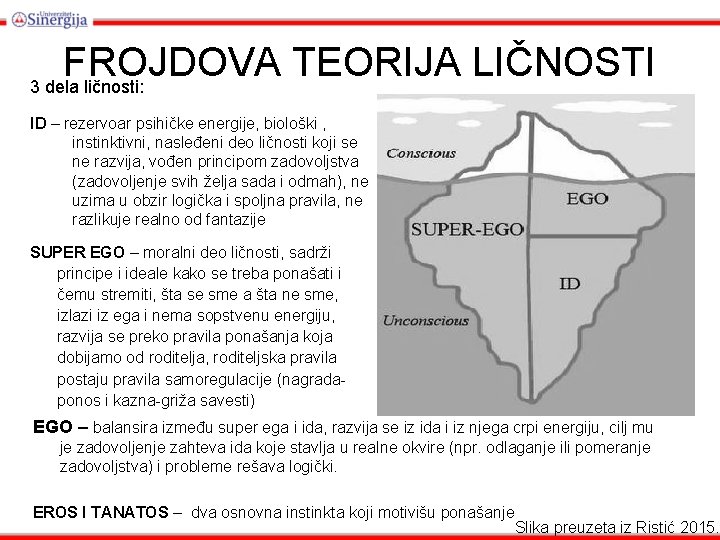 FROJDOVA TEORIJA LIČNOSTI 3 dela ličnosti: ID – rezervoar psihičke energije, biološki , instinktivni,