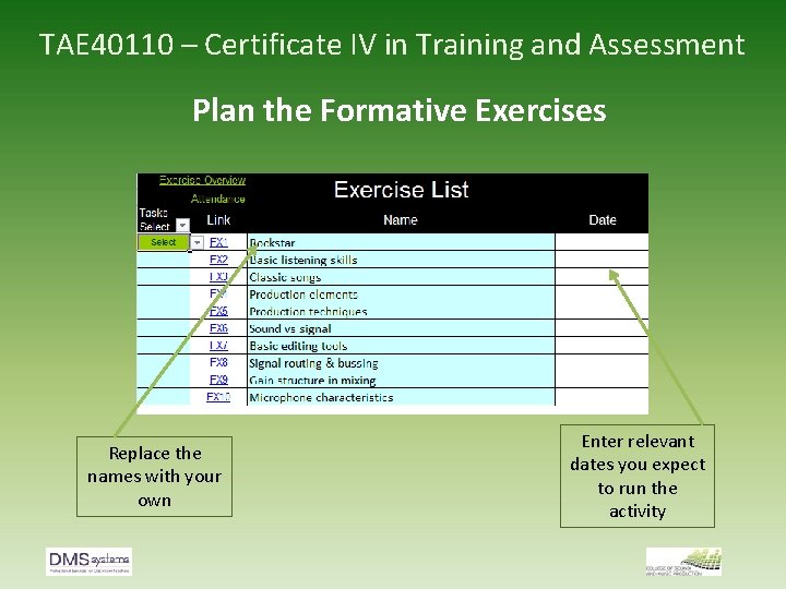 TAE 40110 – Certificate IV in Training and Assessment Plan the Formative Exercises Replace